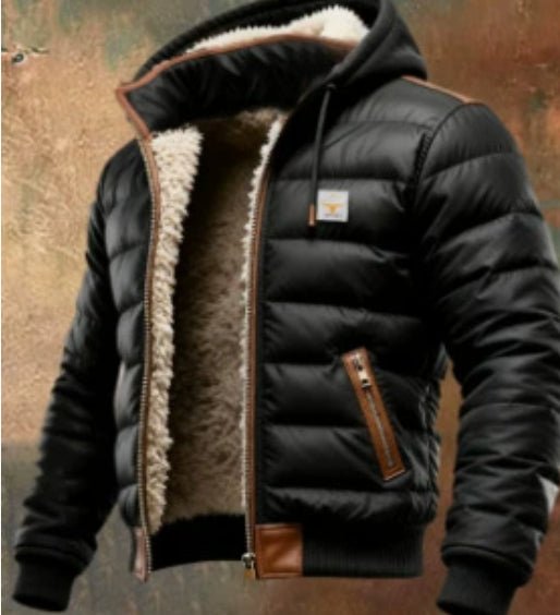 Color Block Cotton Jacket With Zipper For Middle Aged Adults Warm Cozy Relaxed Fit Lining Cotton Fleece - FASHIONS STOP