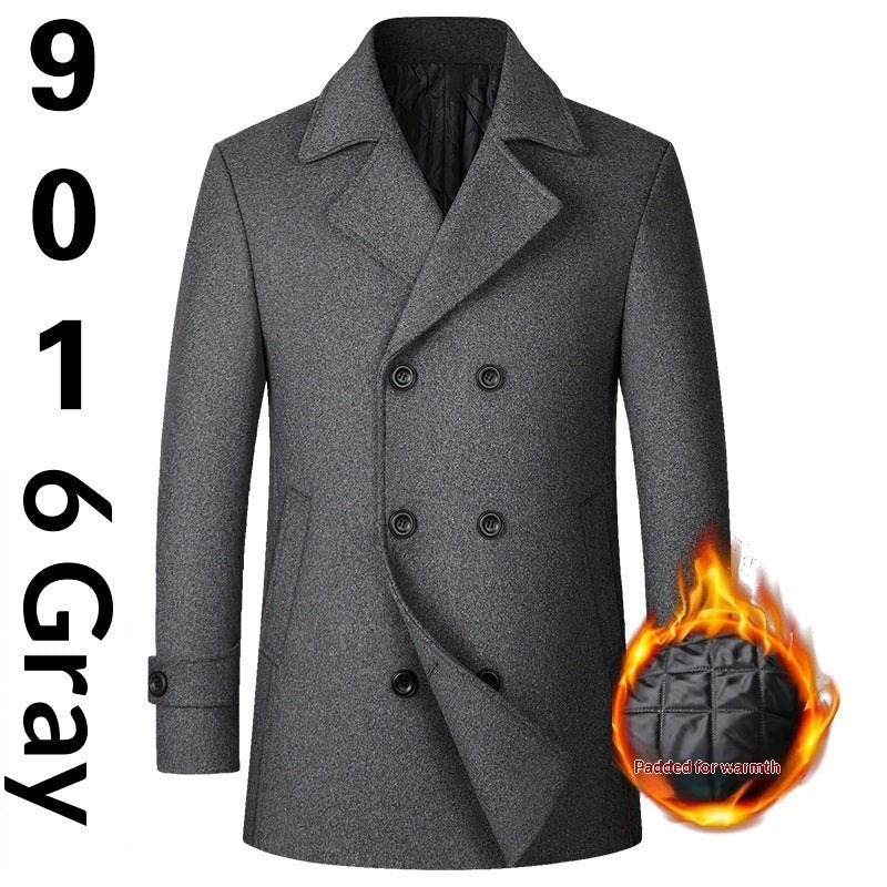 Double Breasted Wool Coat For Men Solid Color Lapel With Side Pockets Big And Tall - FASHIONS STOP