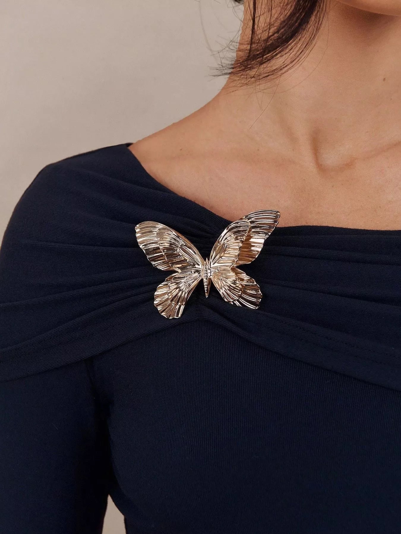 Elegant Off Shoulder Top With Butterfly Detail And Bow Accent For Women Stretchy Polyester Blend - FASHIONS STOP