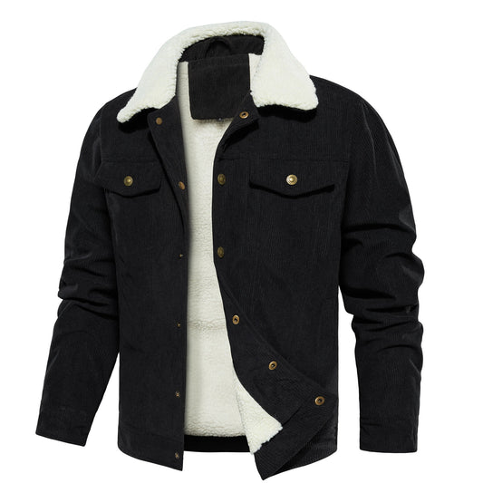 Men's Corduroy Jacket Winter Sherpa Lined Warm Thick Trucker Cargo Coat With 5 Pockets - FASHIONS STOP