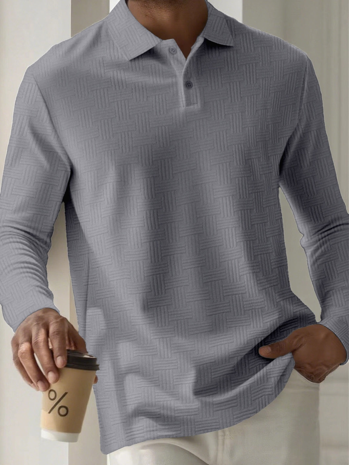 Mens Textured Polo Shirt Short Sleeve Casual Slim Fit Apricot Polyester Top For Men - FASHIONS STOP