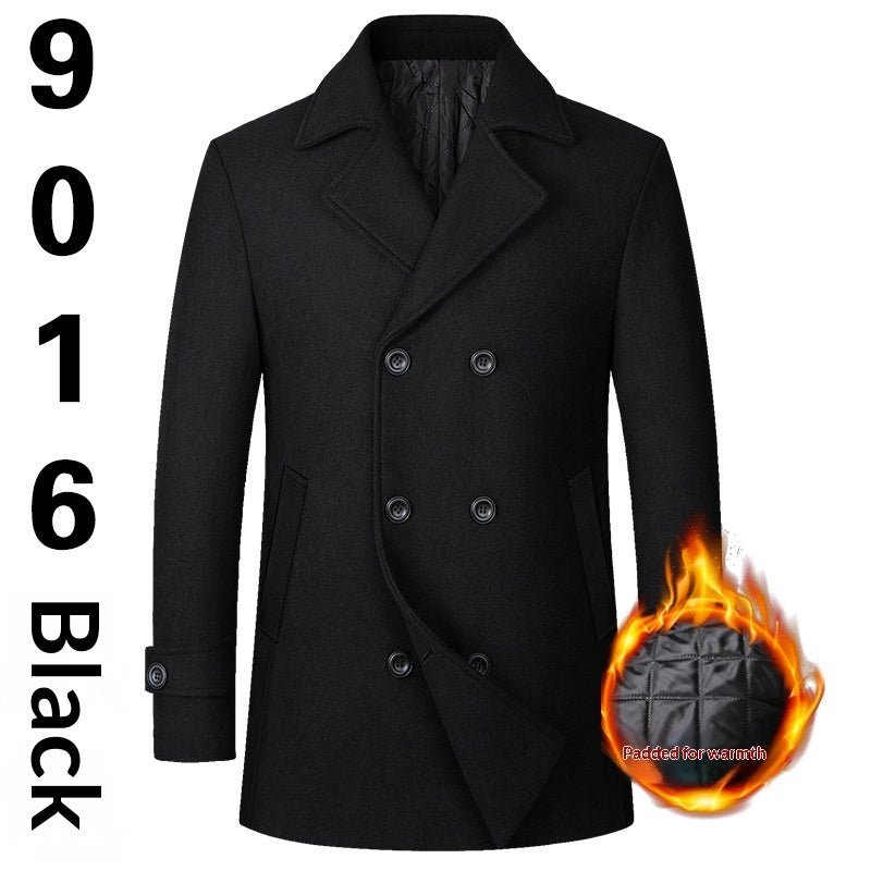 Double Breasted Wool Coat For Men Solid Color Lapel With Side Pockets Big And Tall - FASHIONS STOP