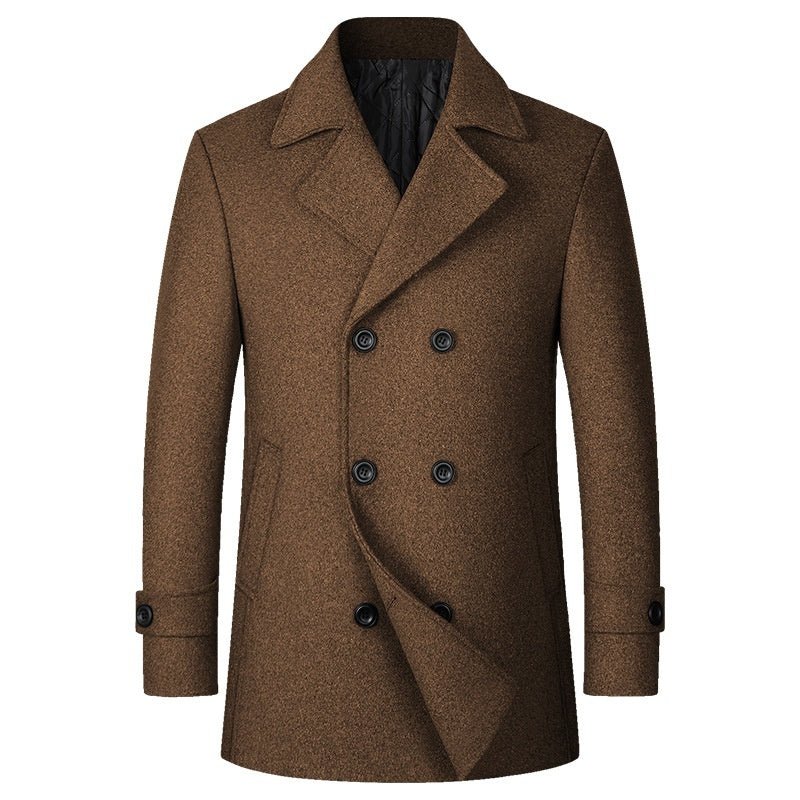 Double Breasted Wool Coat For Men Solid Color Lapel With Side Pockets Big And Tall - FASHIONS STOP