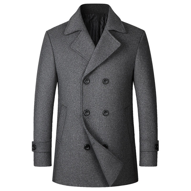 Double Breasted Wool Coat For Men Solid Color Lapel With Side Pockets Big And Tall - FASHIONS STOP