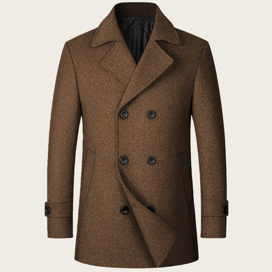 Double Breasted Wool Coat For Men Solid Color Lapel With Side Pockets Big And Tall - FASHIONS STOP