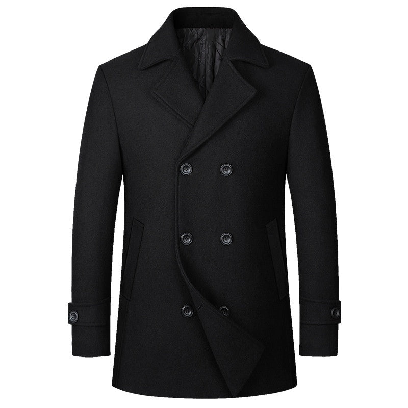 Double Breasted Wool Coat For Men Solid Color Lapel With Side Pockets Big And Tall - FASHIONS STOP