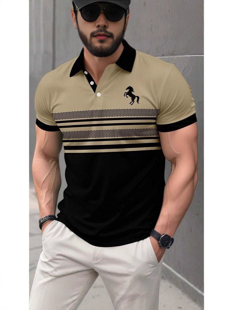 Mens 3D Printed Short Sleeve Polo Shirt With Button Up Front Casual Comfort Premium Polyester Fabric For Daily Comfort - FASHIONS STOP