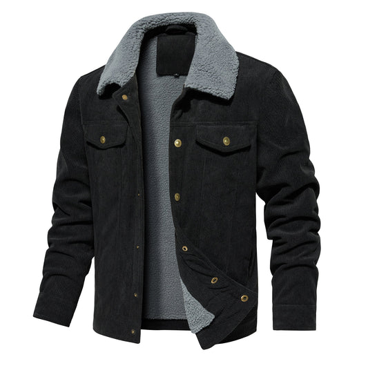 Men's Corduroy Jacket Winter Sherpa Lined Warm Thick Trucker Cargo Coat With 5 Pockets - FASHIONS STOP