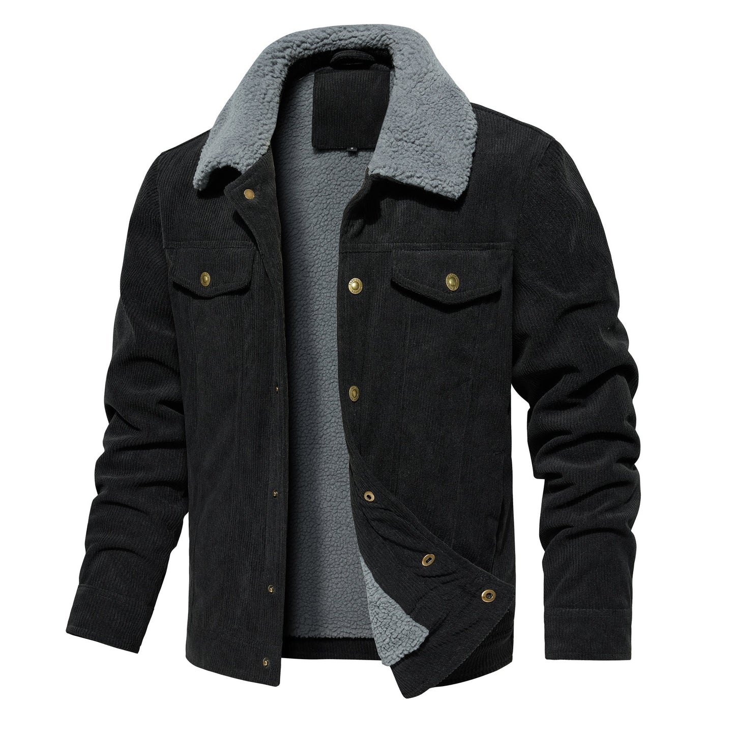 Men's Corduroy Jacket Winter Sherpa Lined Warm Thick Trucker Cargo Coat With 5 Pockets - FASHIONS STOP