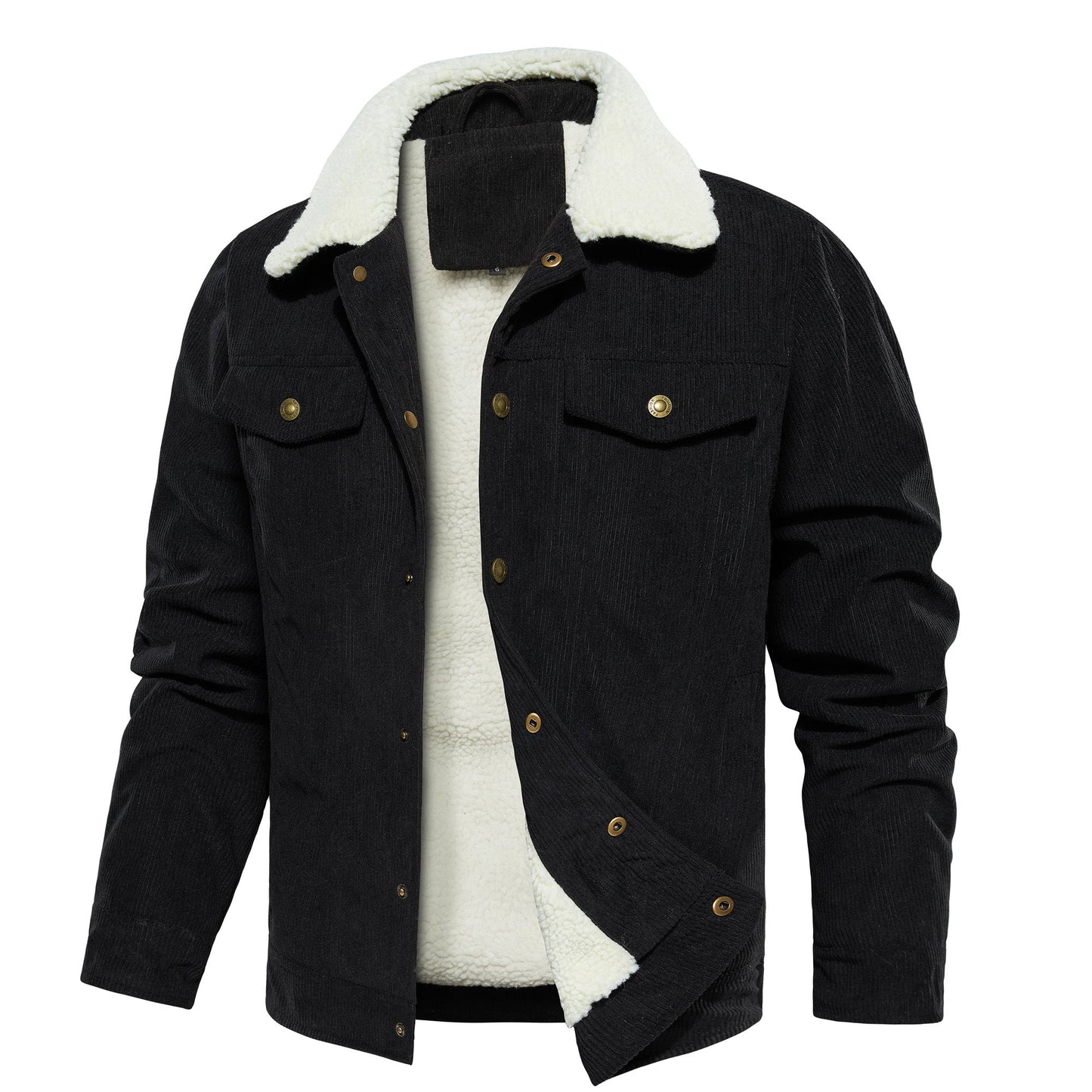 Men's Corduroy Jacket Winter Sherpa Lined Warm Thick Trucker Cargo Coat With 5 Pockets - FASHIONS STOP