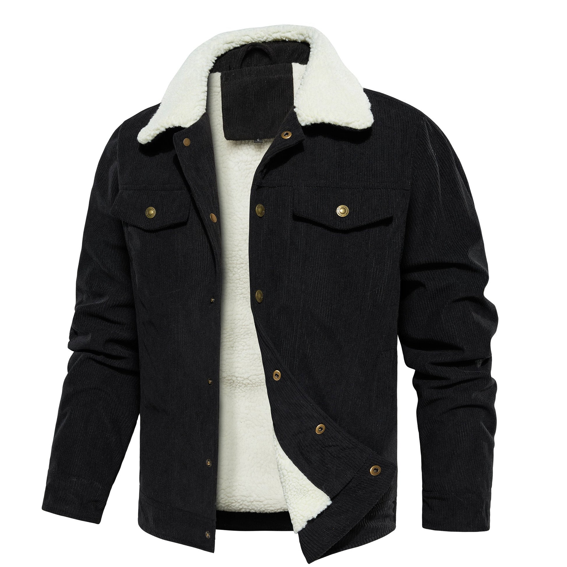Men's Corduroy Jacket Winter Sherpa Lined Warm Thick Trucker Cargo Coat With 5 Pockets - FASHIONS STOP