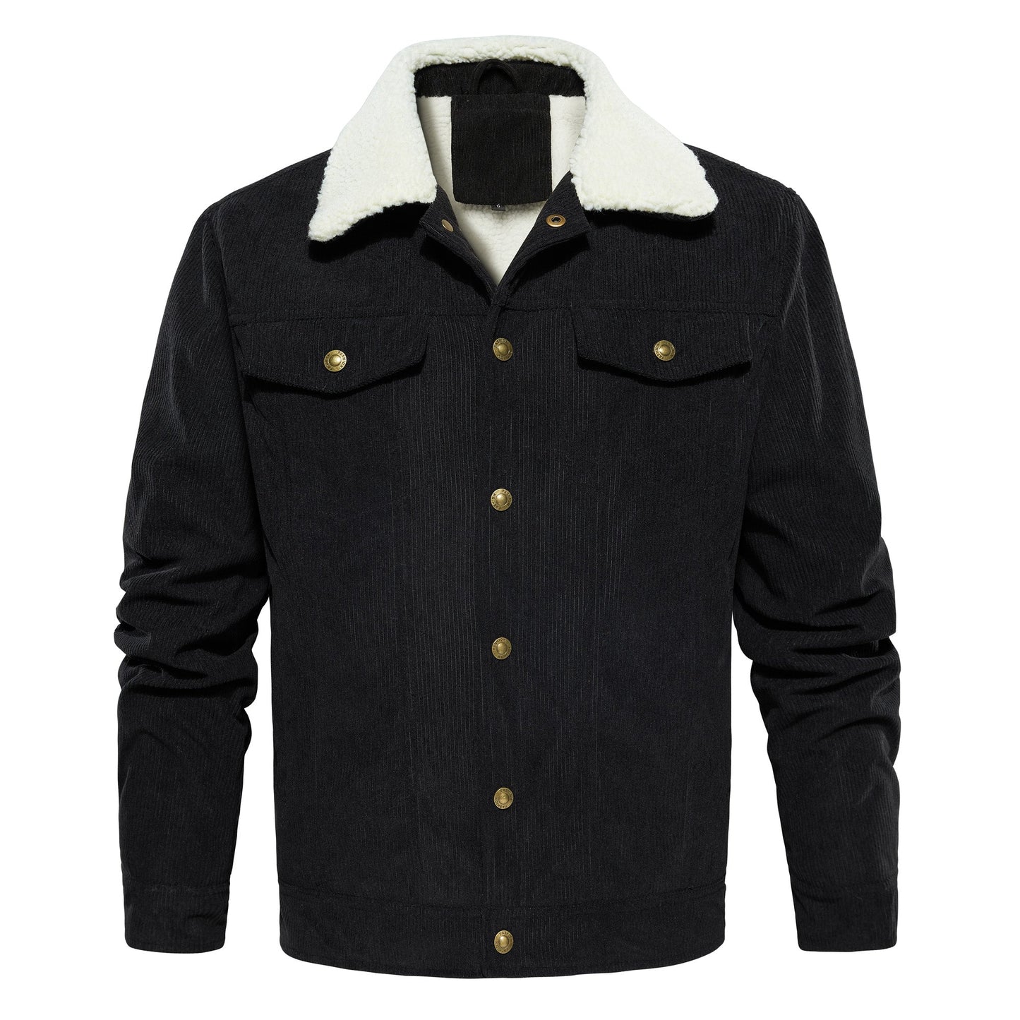 Men's Corduroy Jacket Winter Sherpa Lined Warm Thick Trucker Cargo Coat With 5 Pockets - FASHIONS STOP