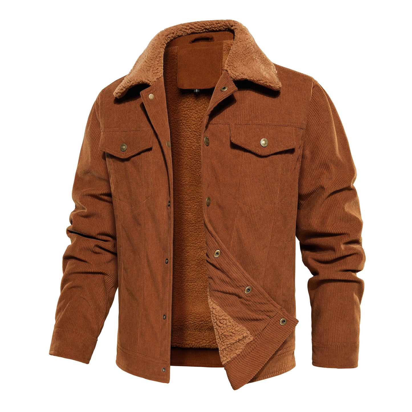 Men's Corduroy Jacket Winter Sherpa Lined Warm Thick Trucker Cargo Coat With 5 Pockets - FASHIONS STOP