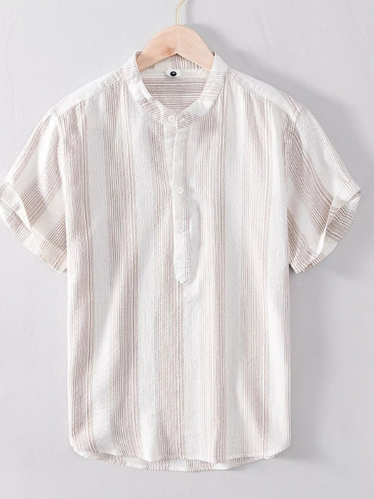 Men's Plus Size Striped Short Sleeve Blouse - FASHIONS STOP