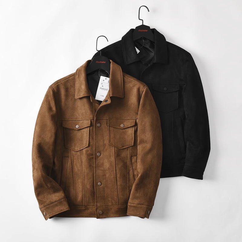 Mens Retro Suede Like Corduroy Jacket With Lapel Side Seam Pockets Casual Workwear Slim Fit Autumn - FASHIONS STOP