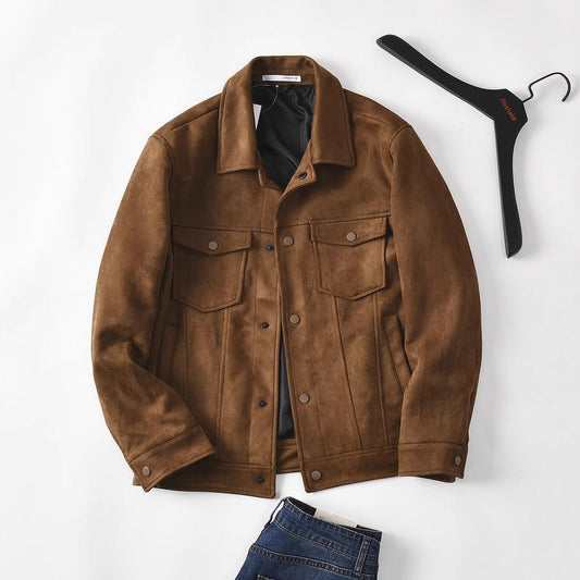 Mens Retro Suede Like Corduroy Jacket With Lapel Side Seam Pockets Casual Workwear Slim Fit Autumn - FASHIONS STOP