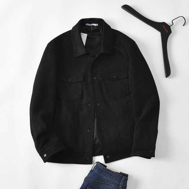 Mens Retro Suede Like Corduroy Jacket With Lapel Side Seam Pockets Casual Workwear Slim Fit Autumn - FASHIONS STOP
