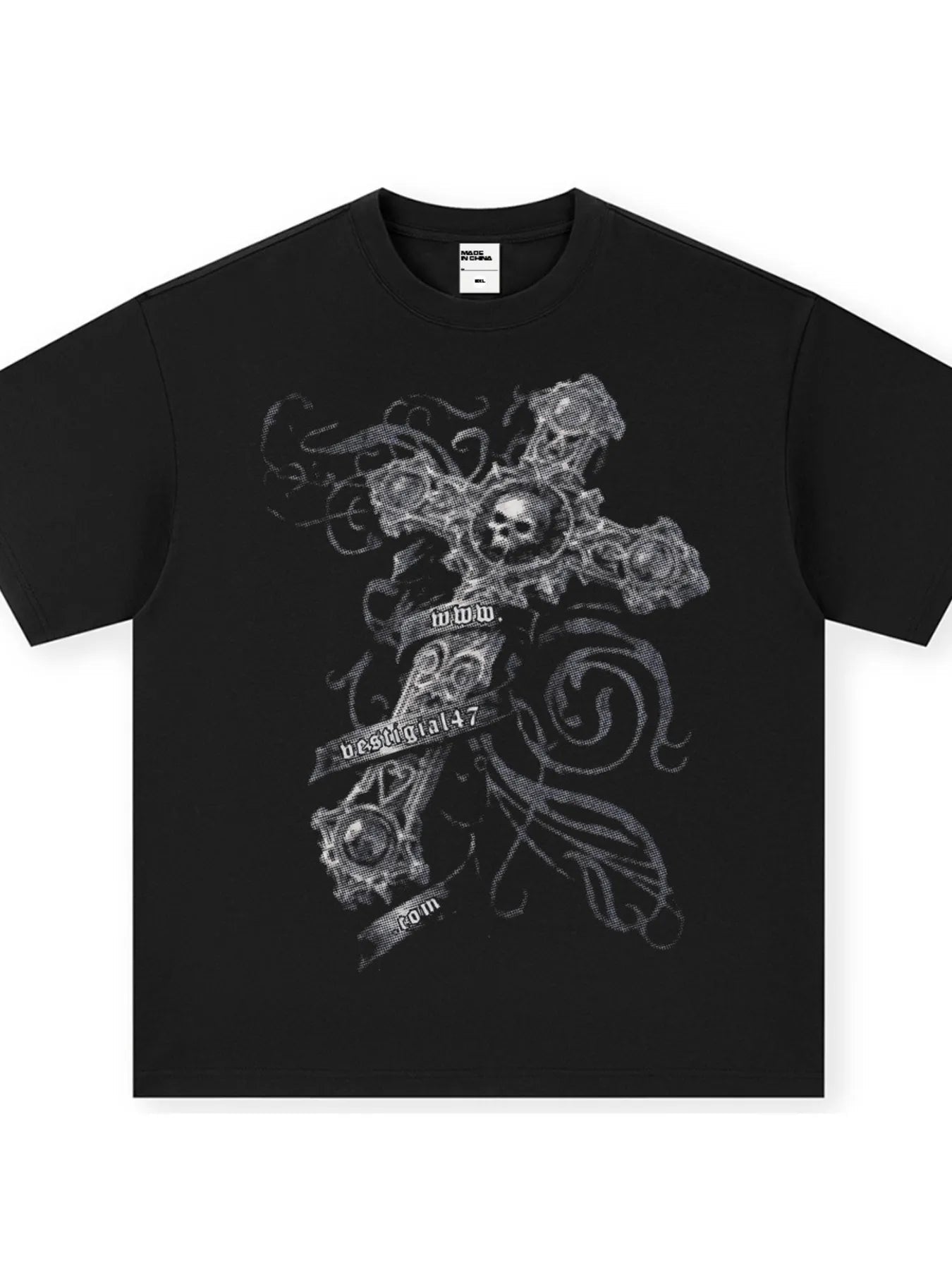 Mens Skull Cross Graphic Tee Oversized With Slightly Stretchy Cotton Blend For Everyday Wear - FASHIONS STOP