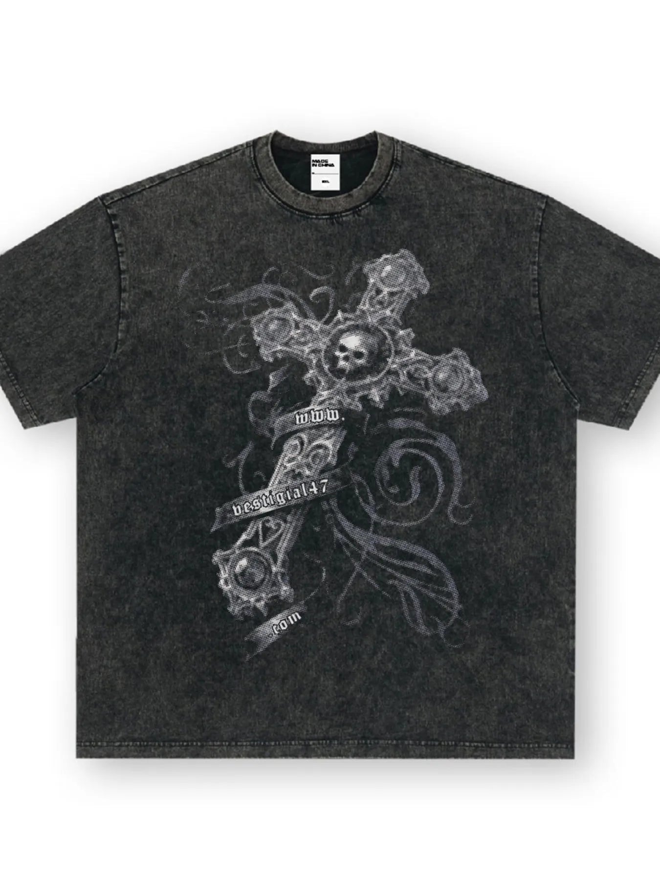 Mens Skull Cross Graphic Tee Oversized With Slightly Stretchy Cotton Blend For Everyday Wear - FASHIONS STOP