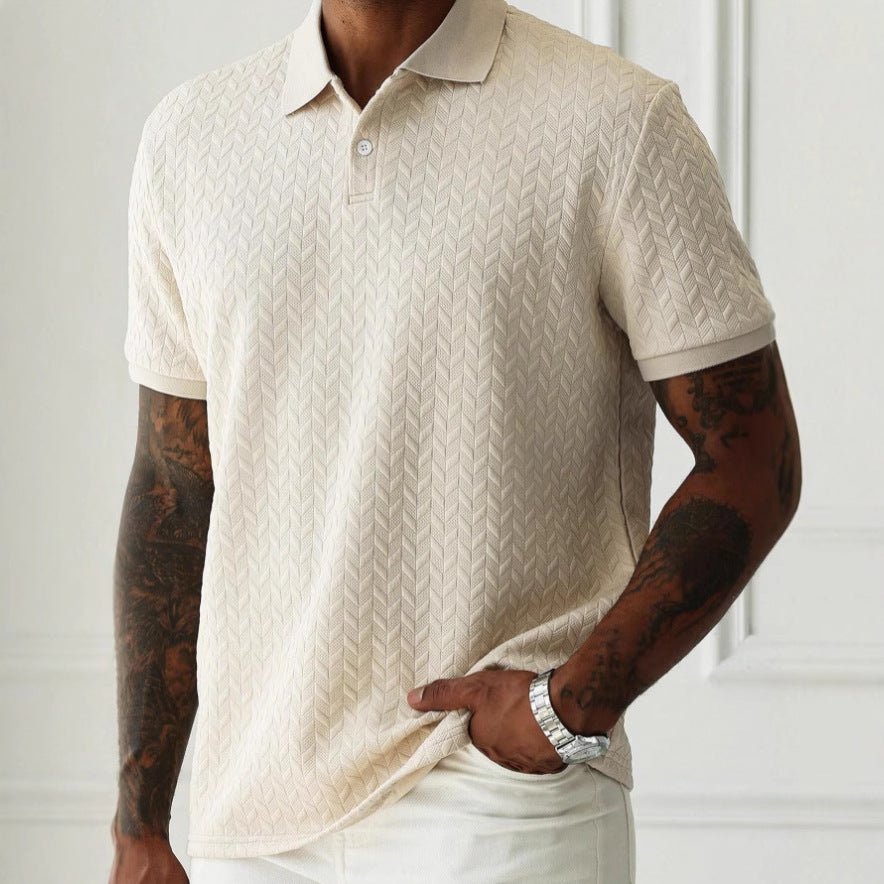 Mens Textured Polo Shirt Short Sleeve Casual Slim Fit Apricot Polyester Top For Men - FASHIONS STOP
