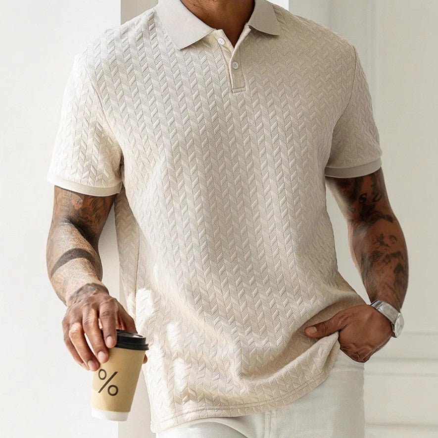 Mens Textured Polo Shirt Short Sleeve Casual Slim Fit Apricot Polyester Top For Men - FASHIONS STOP