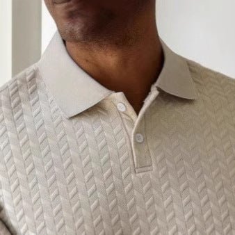 Mens Textured Polo Shirt Short Sleeve Casual Slim Fit Apricot Polyester Top For Men - FASHIONS STOP