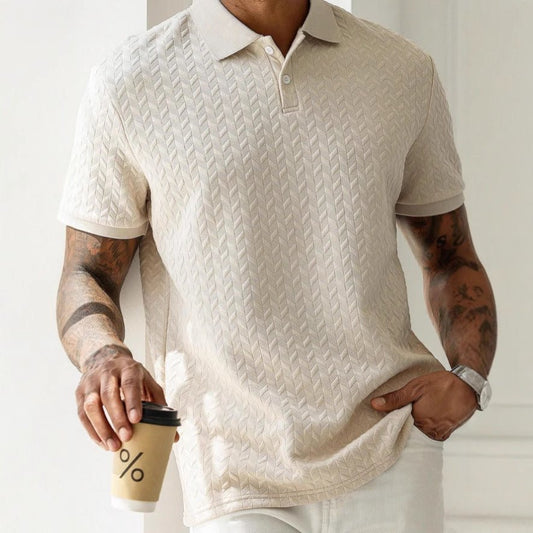 Mens Textured Polo Shirt Short Sleeve Casual Slim Fit Apricot Polyester Top For Men - FASHIONS STOP