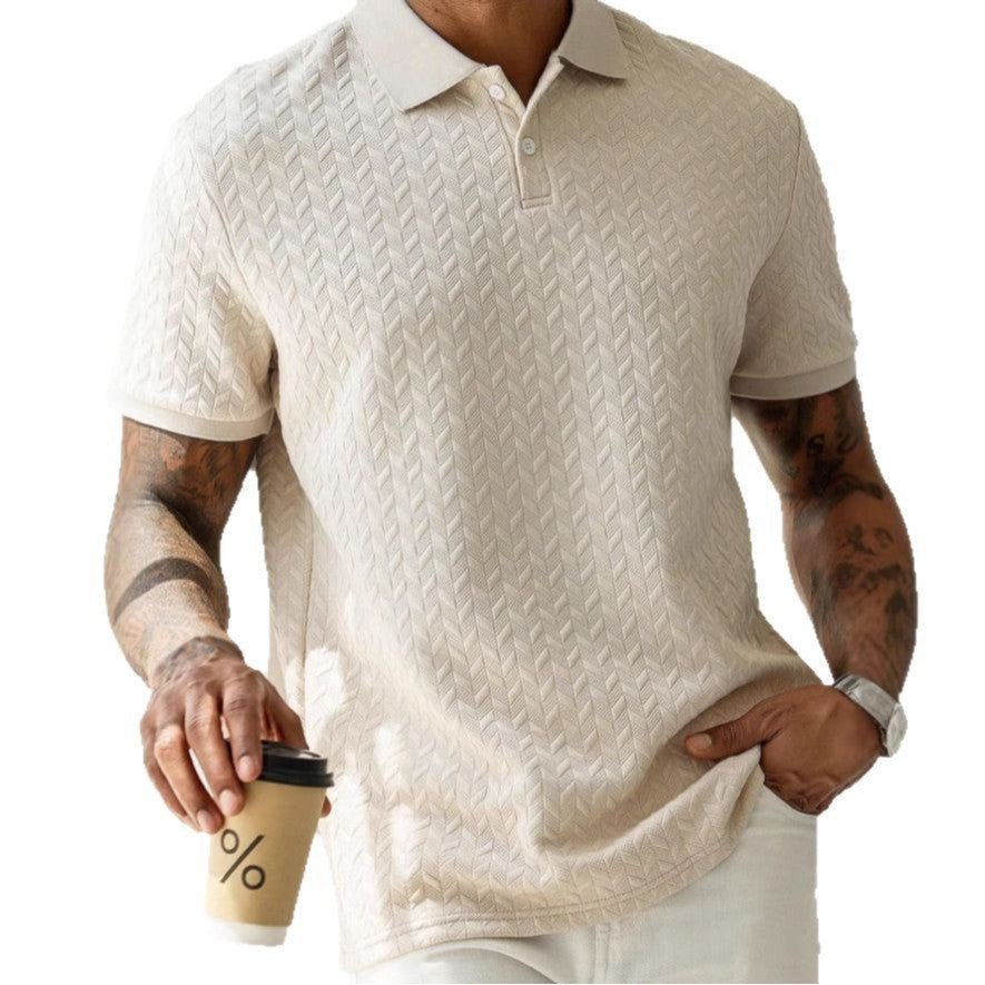 Mens Textured Polo Shirt Short Sleeve Casual Slim Fit Apricot Polyester Top For Men - FASHIONS STOP