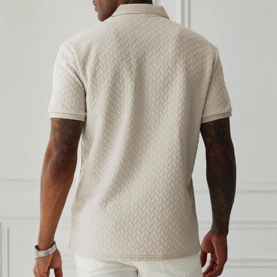 Mens Textured Polo Shirt Short Sleeve Casual Slim Fit Apricot Polyester Top For Men - FASHIONS STOP