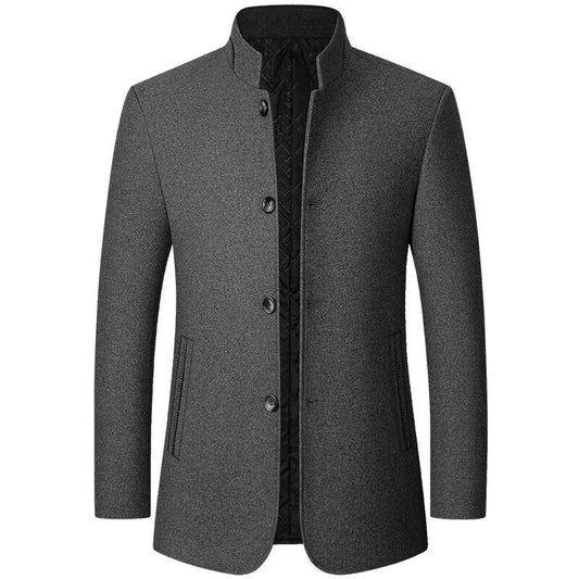 Mens Woolen Zhongshan Suit Premium Thick Wool With Top Stitch Pocket For Middle Aged Men Classic Formalwear - FASHIONS STOP