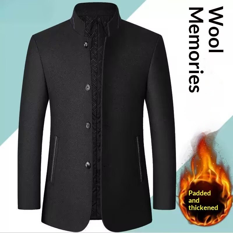 Mens Woolen Zhongshan Suit Premium Thick Wool With Top Stitch Pocket For Middle Aged Men Classic Formalwear - FASHIONS STOP