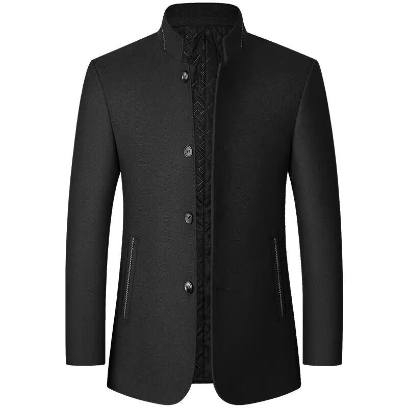 Mens Woolen Zhongshan Suit Premium Thick Wool With Top Stitch Pocket For Middle Aged Men Classic Formalwear - FASHIONS STOP