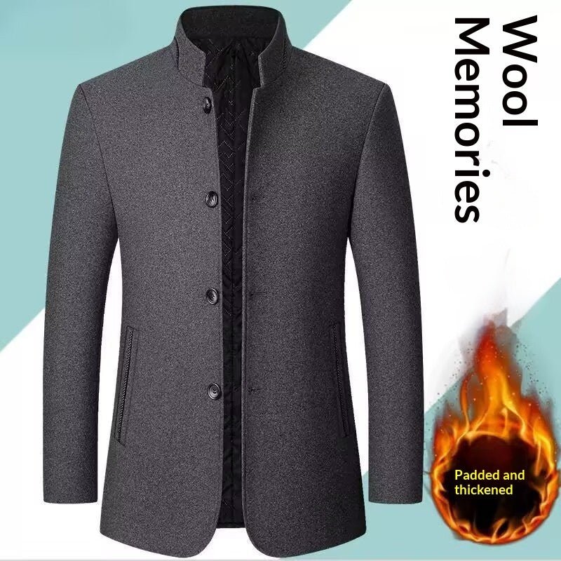 Mens Woolen Zhongshan Suit Premium Thick Wool With Top Stitch Pocket For Middle Aged Men Classic Formalwear - FASHIONS STOP