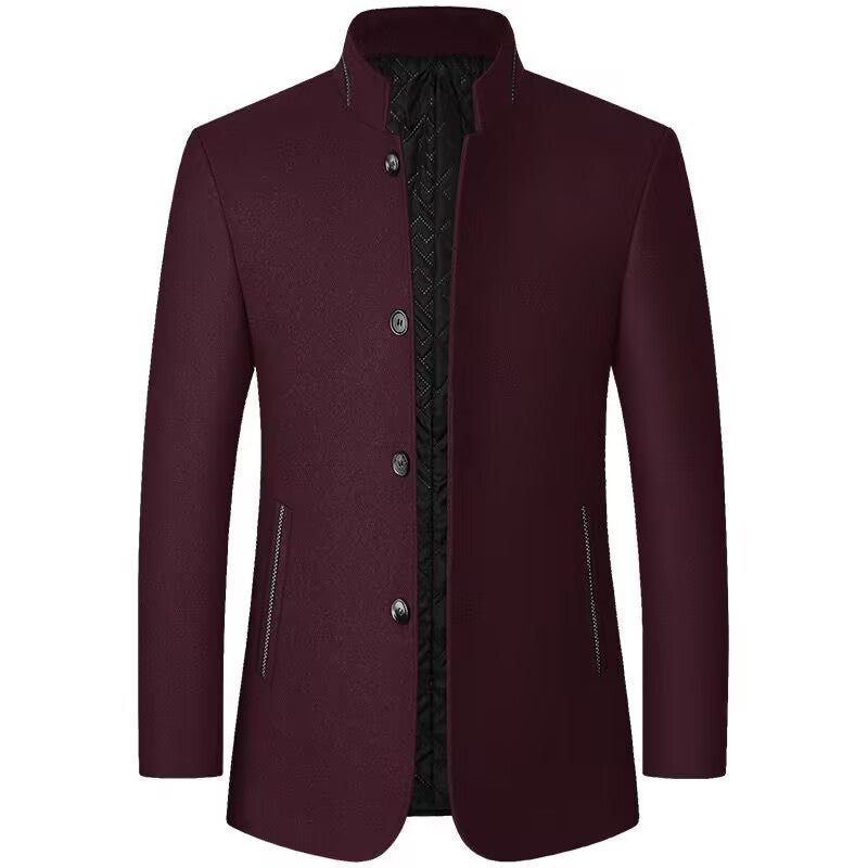 Mens Woolen Zhongshan Suit Premium Thick Wool With Top Stitch Pocket For Middle Aged Men Classic Formalwear - FASHIONS STOP