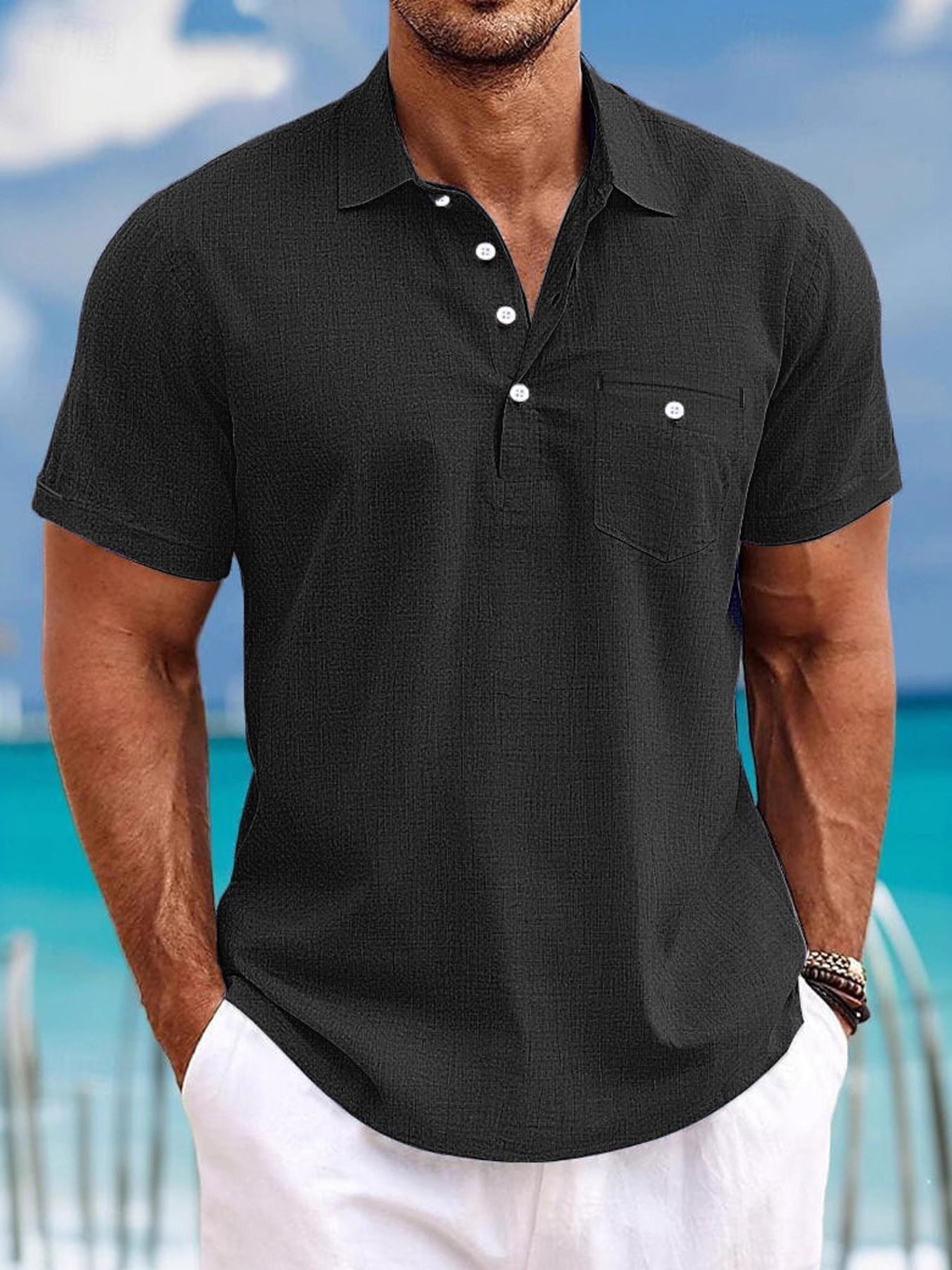 Plus Size Mens Polo Shirt Breathable Cotton Blend Button Detail For Everyday Comfort - FASHIONS STOP